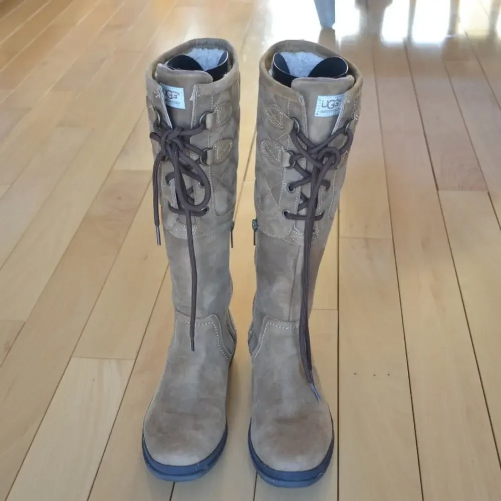 UGG Waterproof Winter Boots Brown Leather Elsa Size 6.5